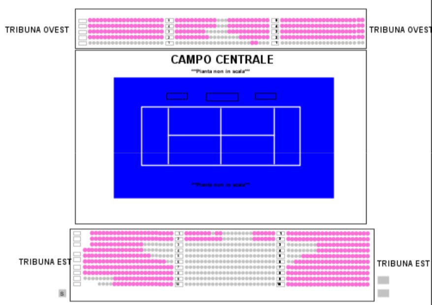 Planimetria del campo centrale Tc Cagliari per il Challenger Sardegna Open 2023 (immagine TicketsOne