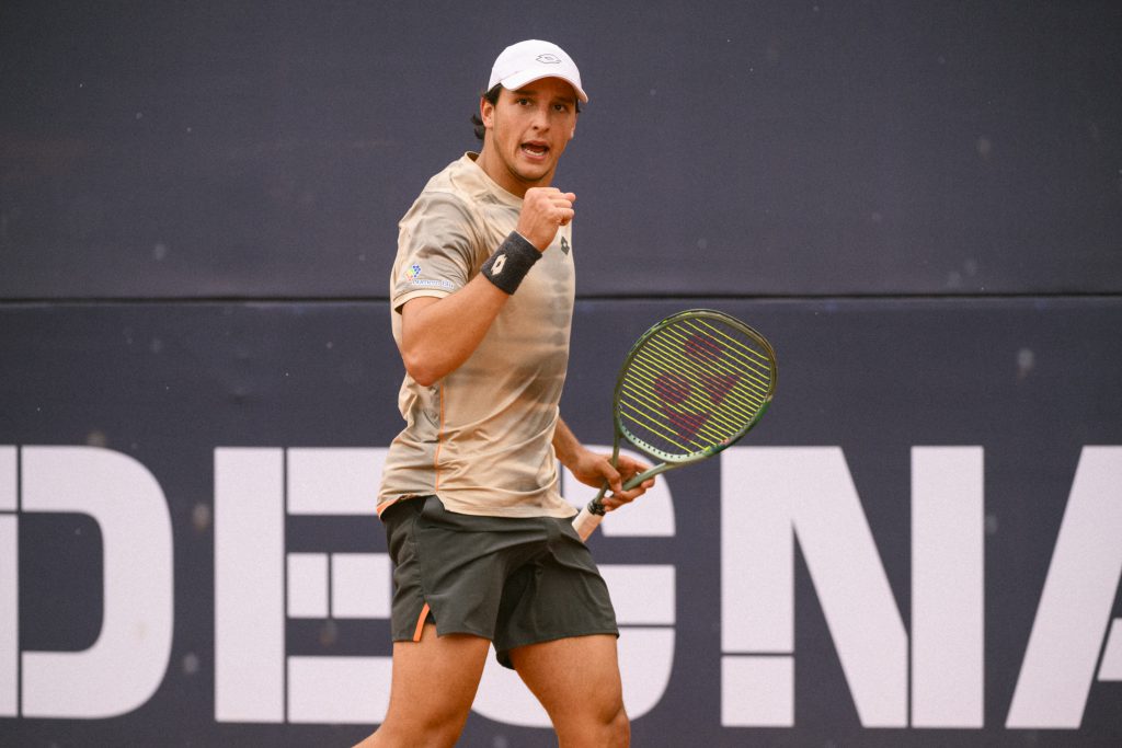 Luciano Darderi (ITA) in action on Day 2 of the 2024 Sardegna Open on April 30, 2024 in Cagliari, Sardinia, Italy. (Photo by Mike Lawrence/ATP Tour)